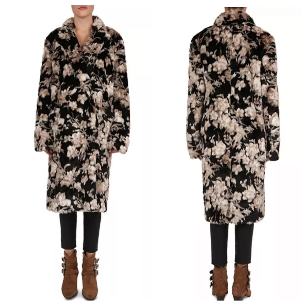 The Kooples Floral-Print Faux-Fur Coat | MEDIUM (2) NWT